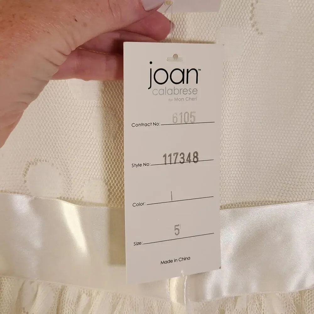 JOAN CALABRESE for Mon Cheri NWT White Polka Dot Dress, Size 5